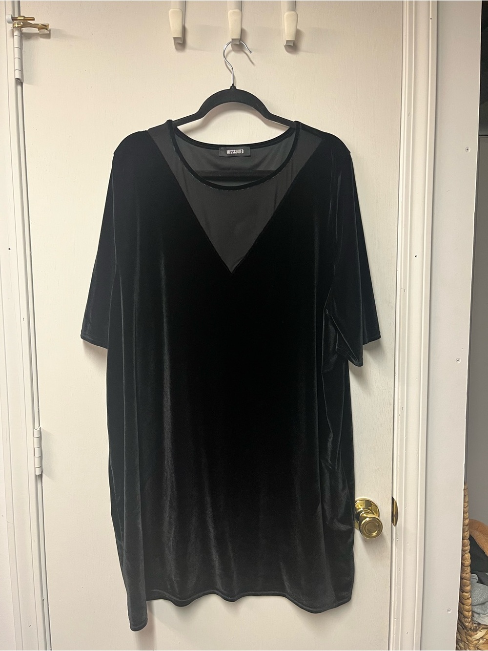 Missguided Black Velvet Dress with Sheer Panel